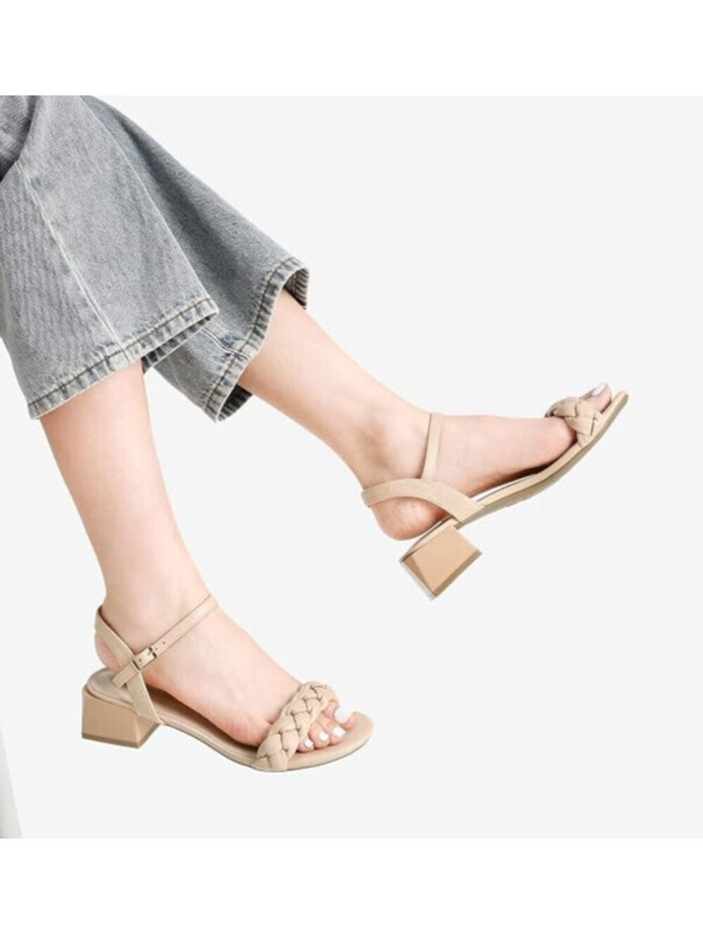 DREAM PAIRS US-7 Low Heels Braided Open Toe Ankle Strap Block Chunky Heel